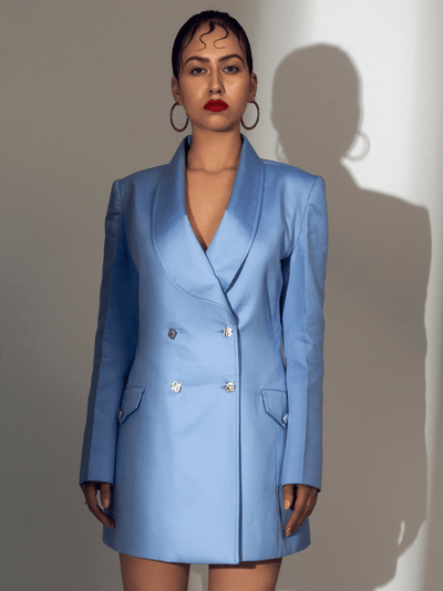 Cornflower blue double breasted blazer dress - PROTDresses