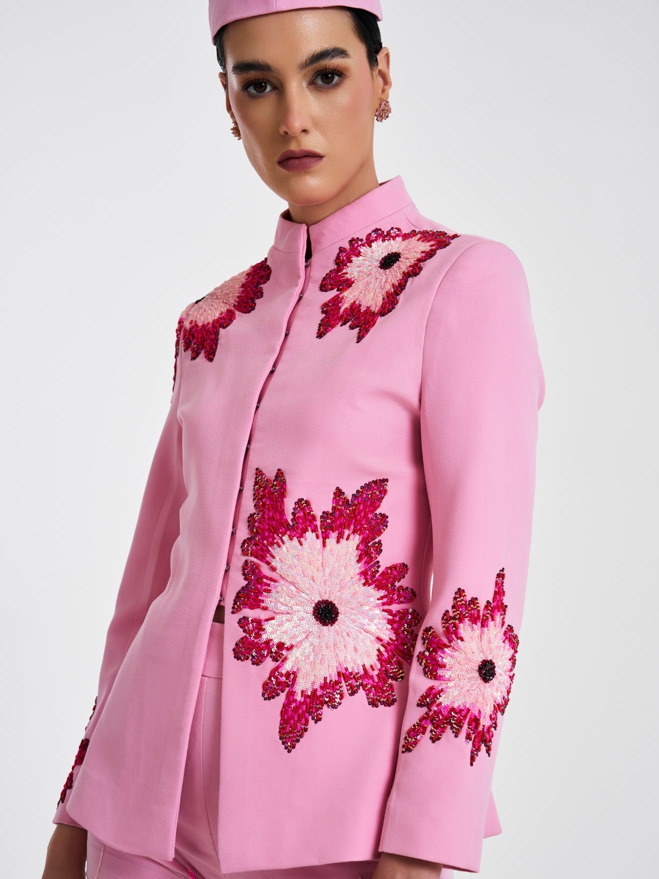 Pink rosette embroidered blazer