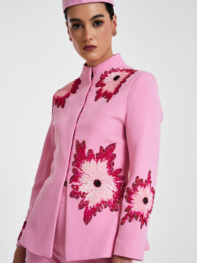 Pink rosette embroidered blazer