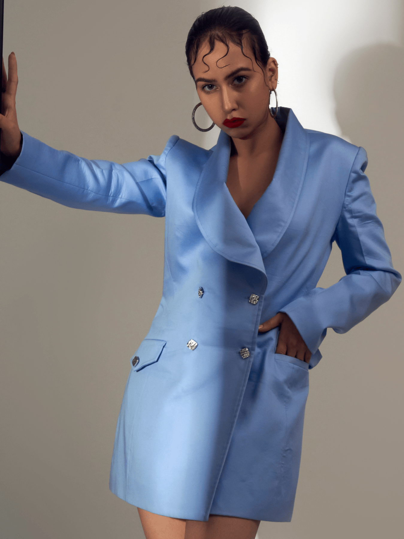 Cornflower blue double breasted blazer dress - PROTDresses