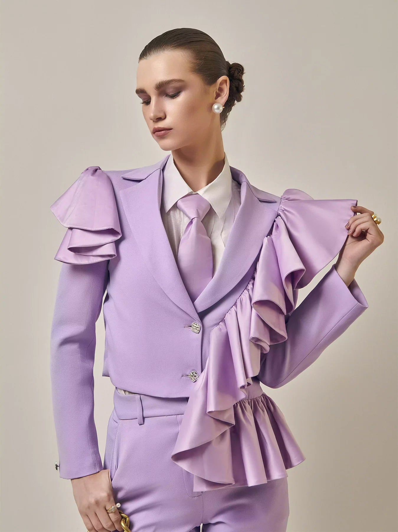 Lilac Cropped Ruffle Blazer