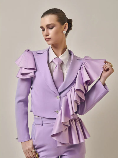 Lilac Cropped Ruffle Blazer