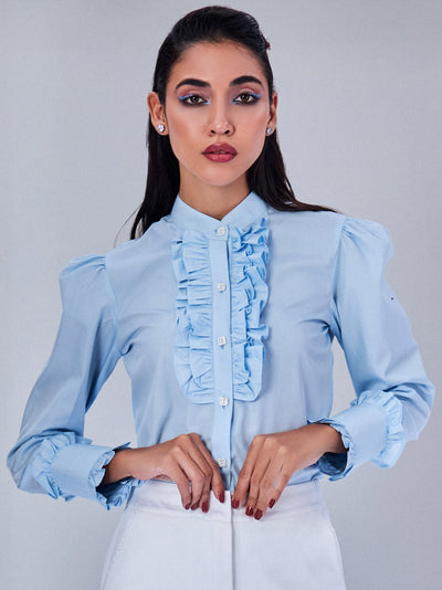 Sky Blue Shirt with Ruffle Detailing - PROTShirt