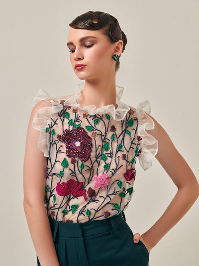 Organza Embroidered Crop Top