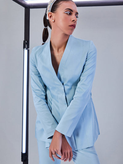 Blue Peplum Blazer Suit Pant for Party