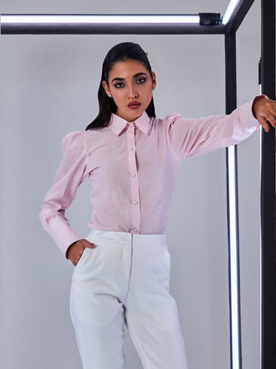 Pink Striped Shirt With Ruffle and Cuffs