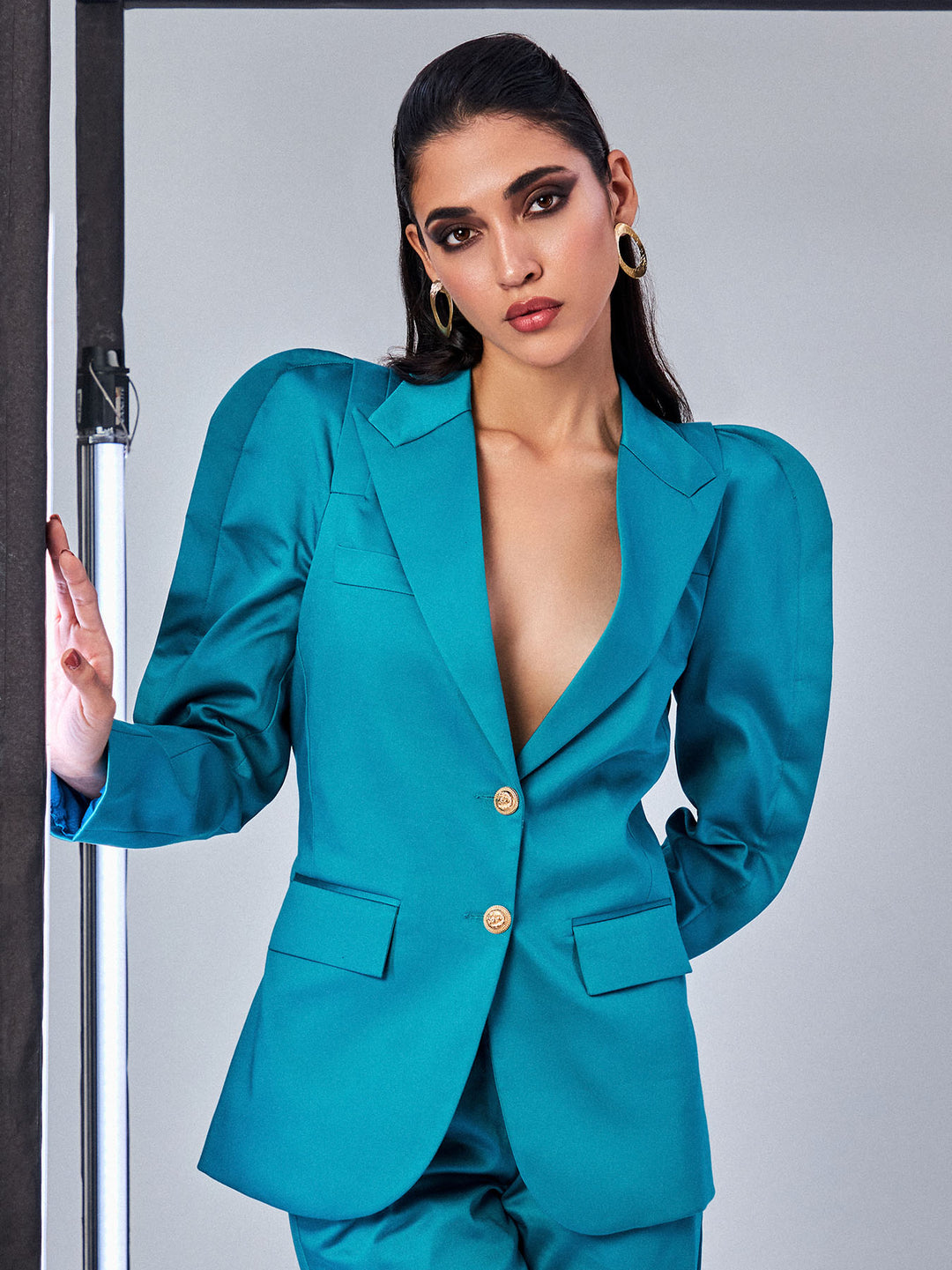 Buy Aqua Blue Blazer Womens Pleated Sleeve Blazer Prot Official PROT
